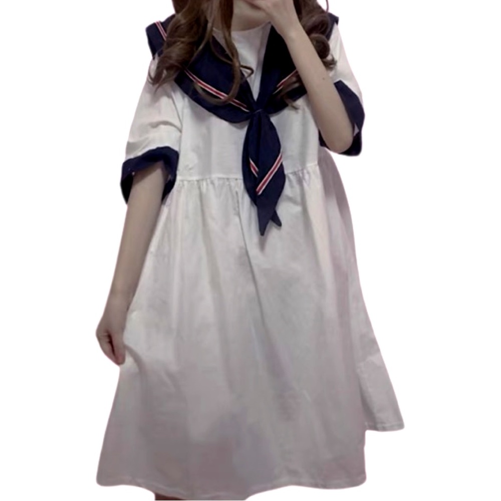 NWT Navy blue x White Summer Sailor Lolita Dress OP
